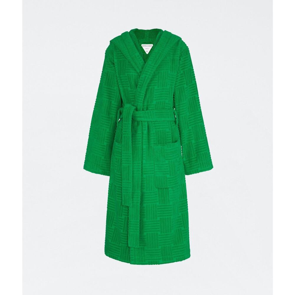 $750 Grass Green Intreccio Pattern Cotton Bathrobe